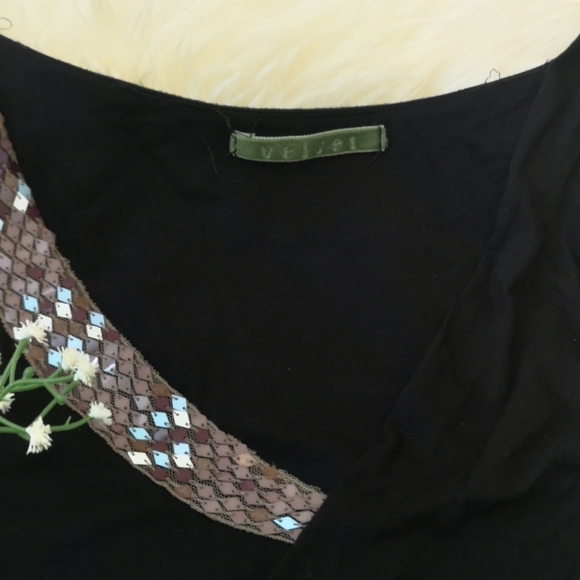 Black Faux Wrap Dress with Roushing Detail - Picture 2 of 5